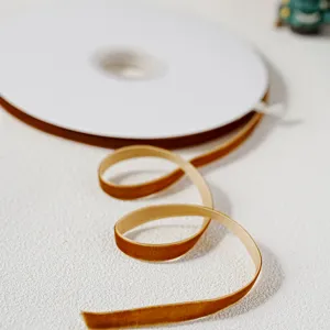 Caramel brown velvet ribbon single-faced flocking for gift wrapping DIY crafts detail