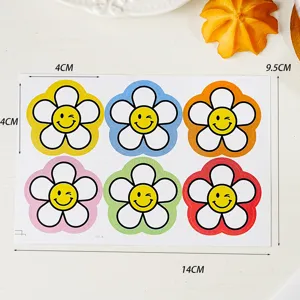 Autocollants de fleurs smiley colorés, jolis étiquettes Morandi pour emballage et déco.