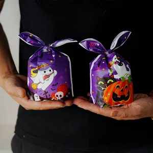 Halloween Πλαστικές Τσάντες Δώρου Κινούμενα Σχέδια Κολοκύθα Φάντασμα Μοβ Αυτί Κουνελιού Κορδόνι Τσάντες Ζαχαρωτών για Πάρτι