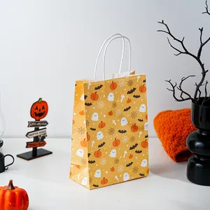 Halloween paper gift bag pumpkin ghost design treat tote bag for holiday party supplies