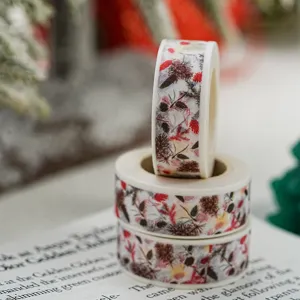 Christmas decorative washi tape set, festive pinecone pattern masking tape for DIY crafts.