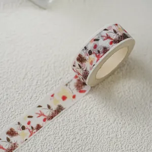 Christmas washi tape decorative masking tape detail shot showing pinecone botanical pattern