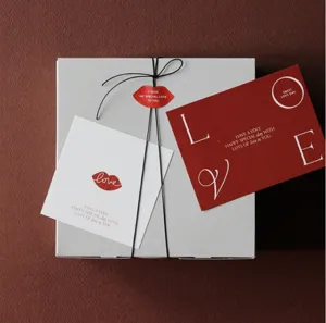 Valentine's day love red letter square greeting card for flower wrapping and decor detail