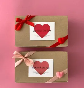Valentine's gift box packaging card set with romantic heart design and ribbon decoration.