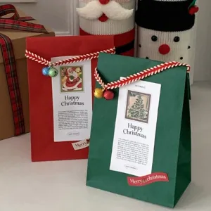 Bolsas de Regalo de Papel de Navidad Rojas Verdes Bolsas de Papel para Dulces Fondo Cuadrado para Regalos de Fiesta Decoración