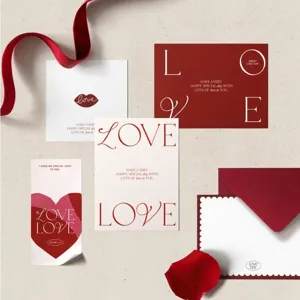 Valentine's Day love letter cards set, red decorative greeting cards for gift packaging.