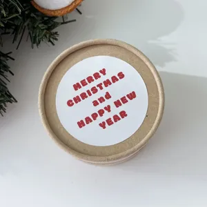 Round Christmas decorative sticker kraft paper box packaging holiday gift sealing label design.