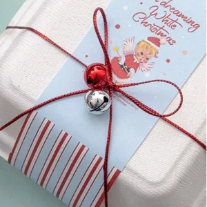 Jolies cloches métalliques de Noël avec cordon rouge pour emballage cadeau et décoration