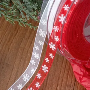 Nastro per Imballaggio in Chiffon di Natale Stampa Fiocco di Neve Nastri per Confezioni Regalo Artigianato Decorativo per Festa