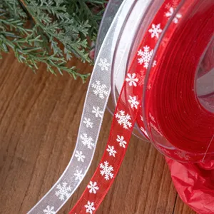 Nastro da imballaggio in chiffon con fiocchi di neve di Natale per regali e decorazioni