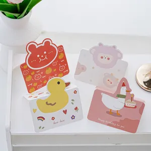 Süsse Cartoon Grusskarten Set mit gelber Ente und Bär für schöne Geburtstagsgeschenke.
