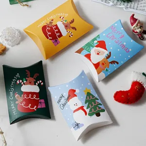 Boîte Oreiller en Papier de Noël Dessin Animé Fait Main Père Noël Bonhomme de Neige Élan Boîte Emballage de Snacks Conteneur de Pâtisserie