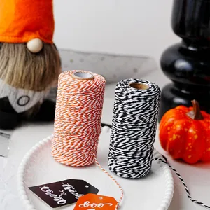 Halloween Orange Noir Ficelle Cordon en Coton Torsadé Bicolore Corde d'Emballage pour Emballage Cadeau Fête DIY Artisanat Décoration Étiquette