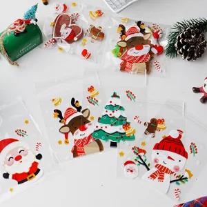 Christmas self-adhesive clear cookie bags, cute Santa reindeer candy packaging bags.