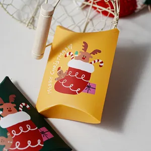 Boîtes cadeaux coussin de Noël mignon dessin animé renne en papier pour biscuits et friandises