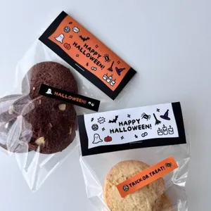 Σet καρτών κεφαλίδας συσκευασίας μπισκότων Halloween και διαφανείς σακούλες για δώρα.