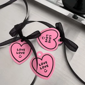 Romantisch Hart Cadeaulabel Met Lint Bedrukt Roze Karton Label Wenskaart Voor Valentijnsdag Verjaardag Cadeau Decoratie