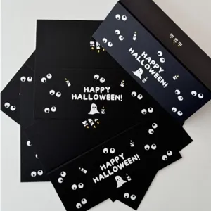 Halloween black folding cards header tags with cute ghost and eye prints for packaging