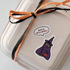 Halloween witch and speech bubble sticker set, cute waterproof die-cut decal for holiday decor.