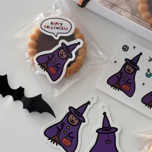 Halloween witch die-cut stickers set with spooky dialogue bubble designs for festive decor.