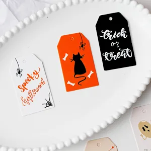 Halloween paper gift tags set, DIY decorative hanging tags for holiday packaging and cards.