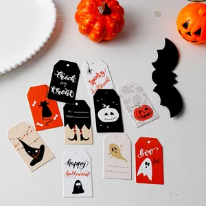 Halloween Paper Gift Tags Cartoon Pumpkin Ghost Witch Hat Design Cardstock Label For DIY Craft Gift Wrapping Party Decor