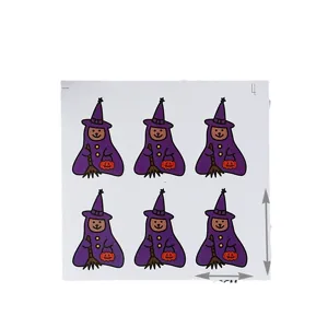 Halloween witch stickers cute cartoon purple dress broom pumpkin decal sheet 6pcs