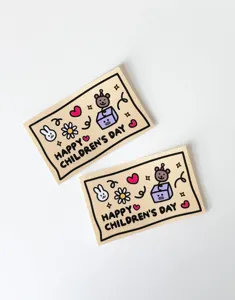 Cute children's day greeting cards detail view, decorative message cards for holiday gifts.