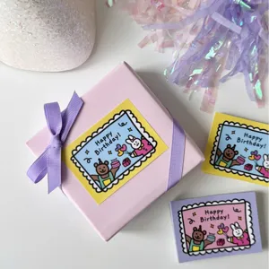 Birthday greeting card set with cute bear rabbit illustration, square diy gift wrapping cards.