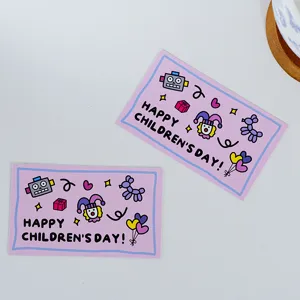 Childrens Day greeting card gift message card DIY cute cartoon design pink rectangular