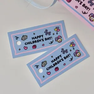 Cute cartoon rectangular gift tags for children day, paper hanging tags for party gift.