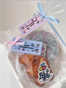 Cute cartoon rectangular hanging tags for gift packaging, student party favor bag decoration cards.