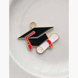 Colgante de esmalte de aleación de birrete de graduación para decoración de etiqueta de regalo.