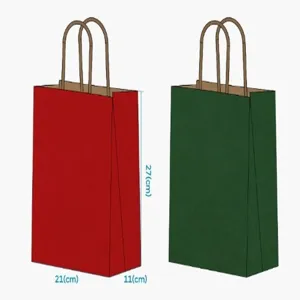 Sacchetti regalo di carta kraft rosso e verde di Natale con manici, confezione 27x21x11cm