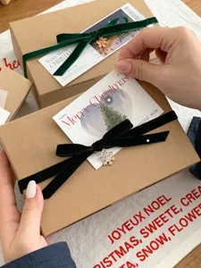 Χριστουγεννιάτικο DIY κρεμαστό κουτιού δώρου με βελούδινη κορδέλα και κάρτα ευχών.