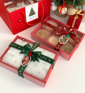 Christmas gift ribbon and decorative packaging box set for holiday party and DIY crafts decor.