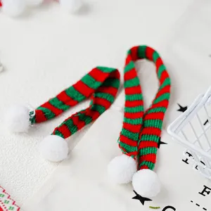 Mini bufanda de punto a rayas rojas y verdes de Navidad para decoración de botella