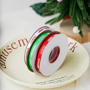 1cm Christmas gift wrapping ribbon set, festive DIY packaging tape for holiday present decoration.