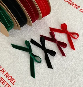 Christmas velvet ribbon and bow set, single-sided flocked craft ribbon for gift wrapping DIY.