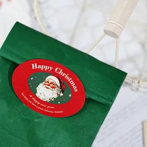 Autocollant ovale Père Noël rétro de Noël étiquette de cachetage d'emballage cadeau