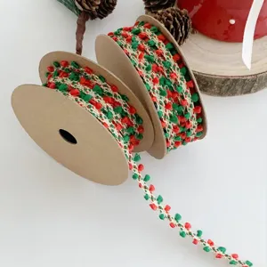 Christmas decorative ribbon pom pom trim for gift wrapping DIY holiday party craft supplies.
