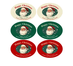 Autocollants ovales vintage du Père Noël pour emballage cadeau et scellage de boulangerie.