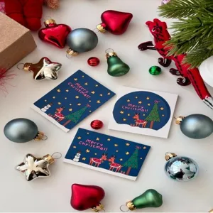Lot de cartes de vœux de Noël, joli design de renne et d'arbre pour emballage cadeau 30 pcs