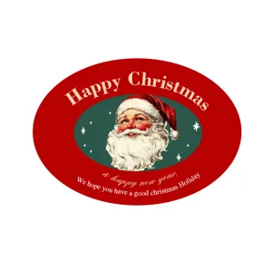 Autocollant ovale Père Noël de Noël rétro, idéal pour emballer des cadeaux et des biscuits.