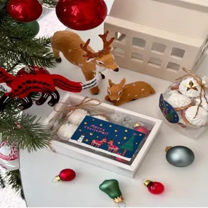 Set de cartes de vœux de Noël avec design de renne mignon, idéal pour emballage de cadeaux.