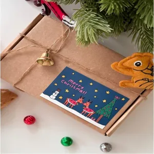 Set de cartes de vœux de Noël avec motif de renne et bonhomme de neige, idéal pour cadeaux.