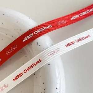 1cm Christmas Gift Wrapping Ribbon Red White Smiley Pattern DIY Handmade Box Decor Strip