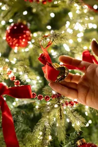 Cloche dorée de Noël avec nœud rouge pour sapin suspension décoration de fête 1pc