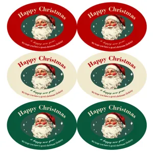 Étiquettes Auto-Adhésives en Papier Couché Vintage Père Noël Autocollants de Scellage Ovaux pour Boîte Cadeau de Noël pour Décoration d'Emballage de Boulangerie
