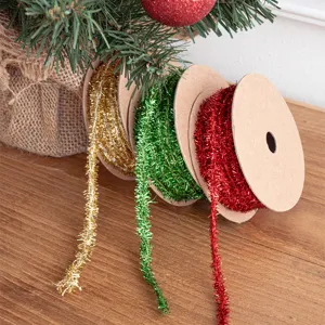 Navidad Poliéster Oropel Cinta Para Regalo Embalaje Bricolage Artesanal Encuadernación Cuerda Festival Fiesta Decorativo Cordón Árbol Adorno